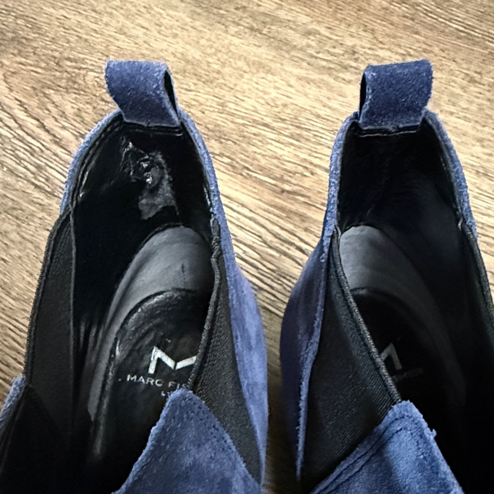 Marc Fisher Yale Pointy Toe Bootie with Metal Detail in Dark Blue Suede — Size 7 - Picture 4 of 5